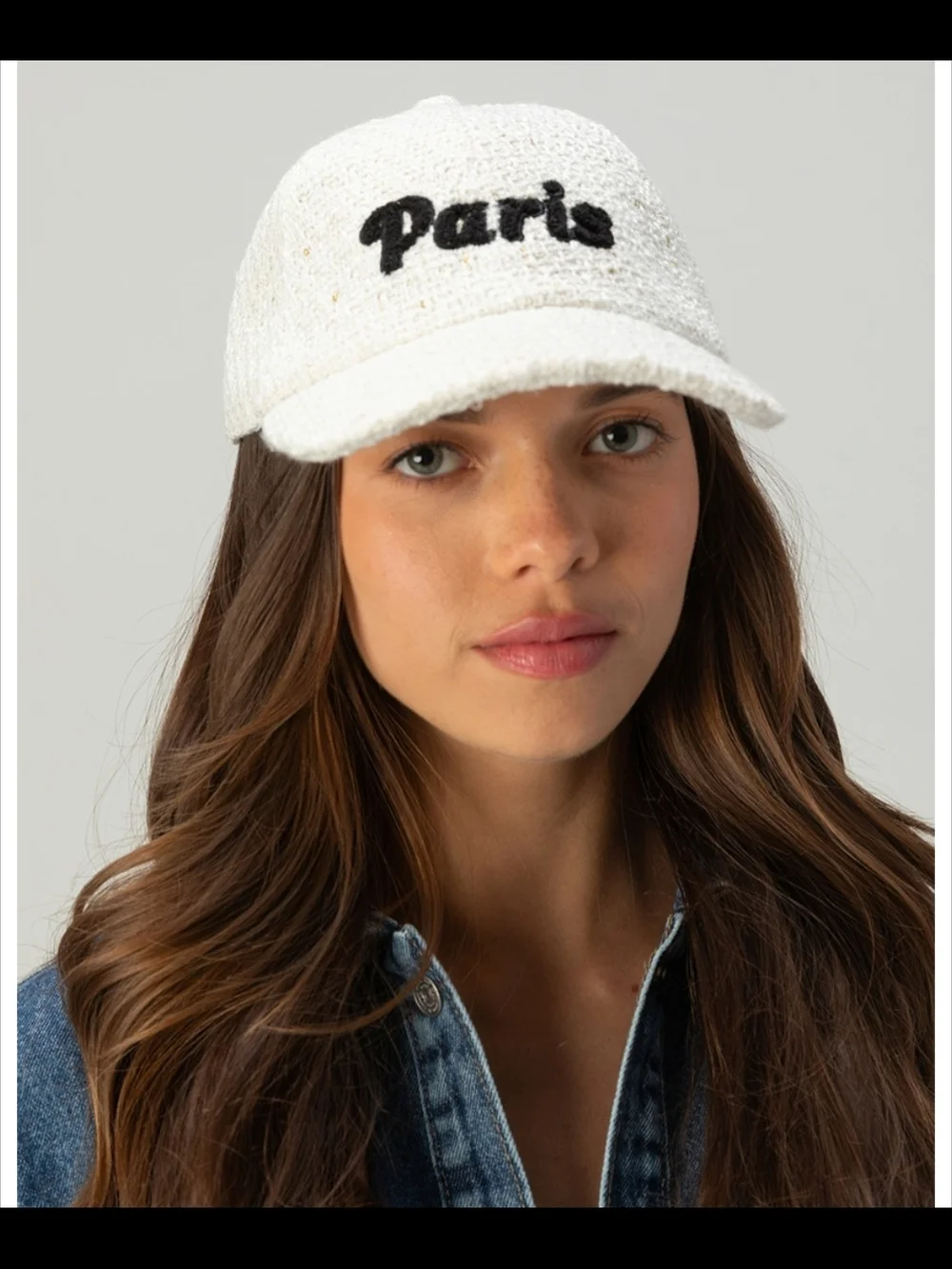 Tilly's White 'Paris' Bouclé Baseball Cap with Black Embroidery NWOT